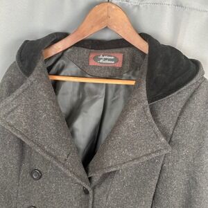 Stephanie Matthews Womens Charcoal Double Breasted Hooded Wool Blend Coat M 42"L